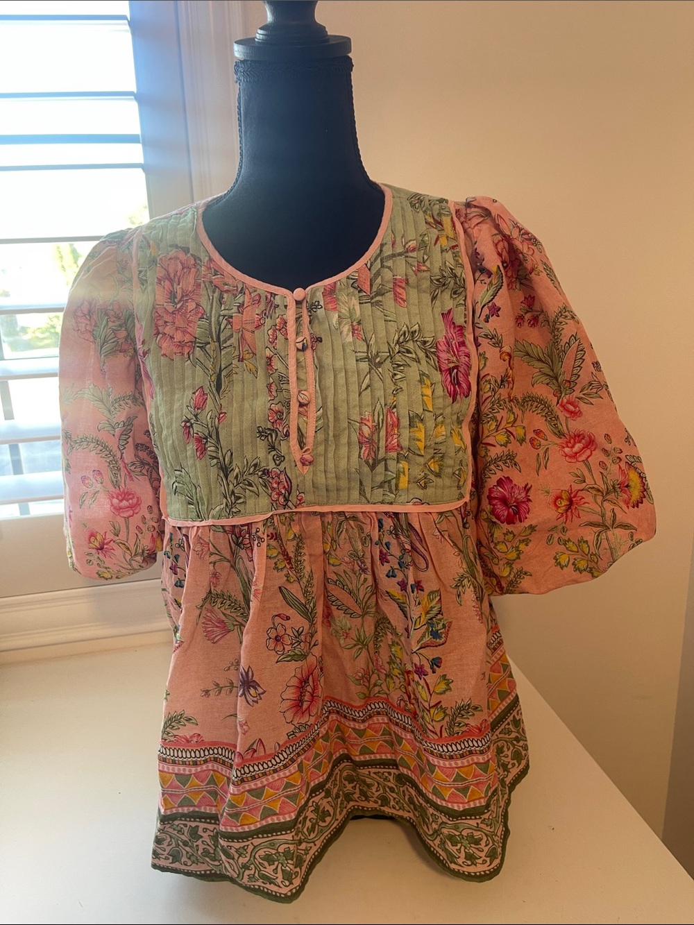 Farmers Markey Peach Floral Print Peasant Blouse